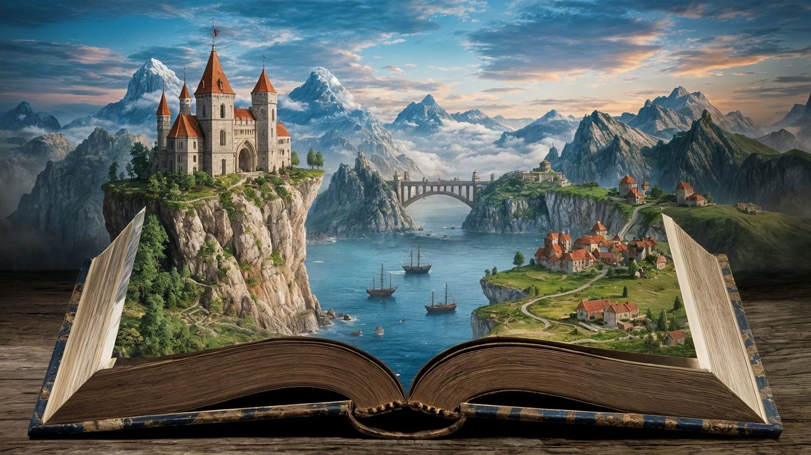 Fantasy Castle Landscape Within Antique Book