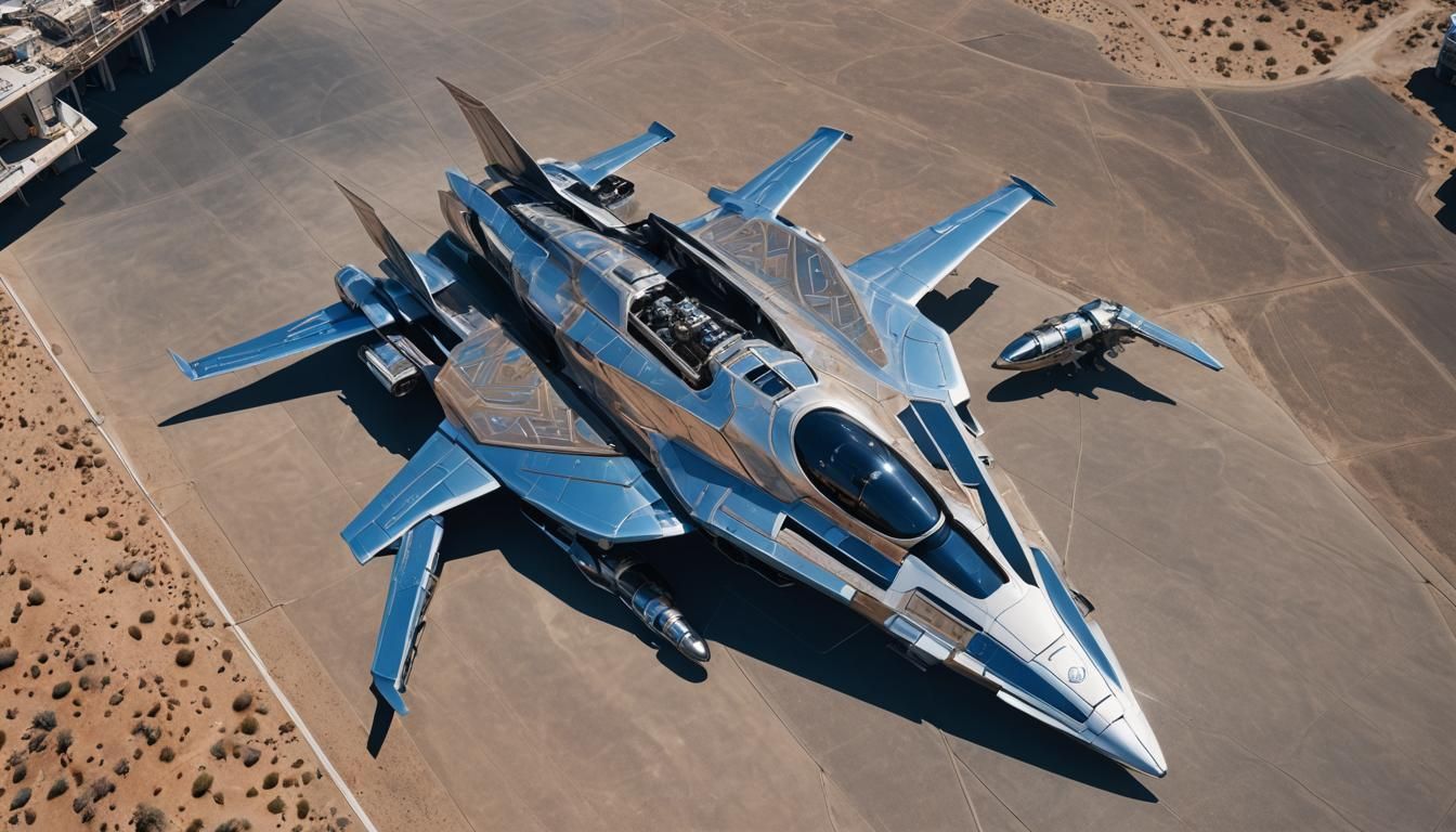 Futuristic Spacecraft in Hangar: Hyperrealistic Aerial View