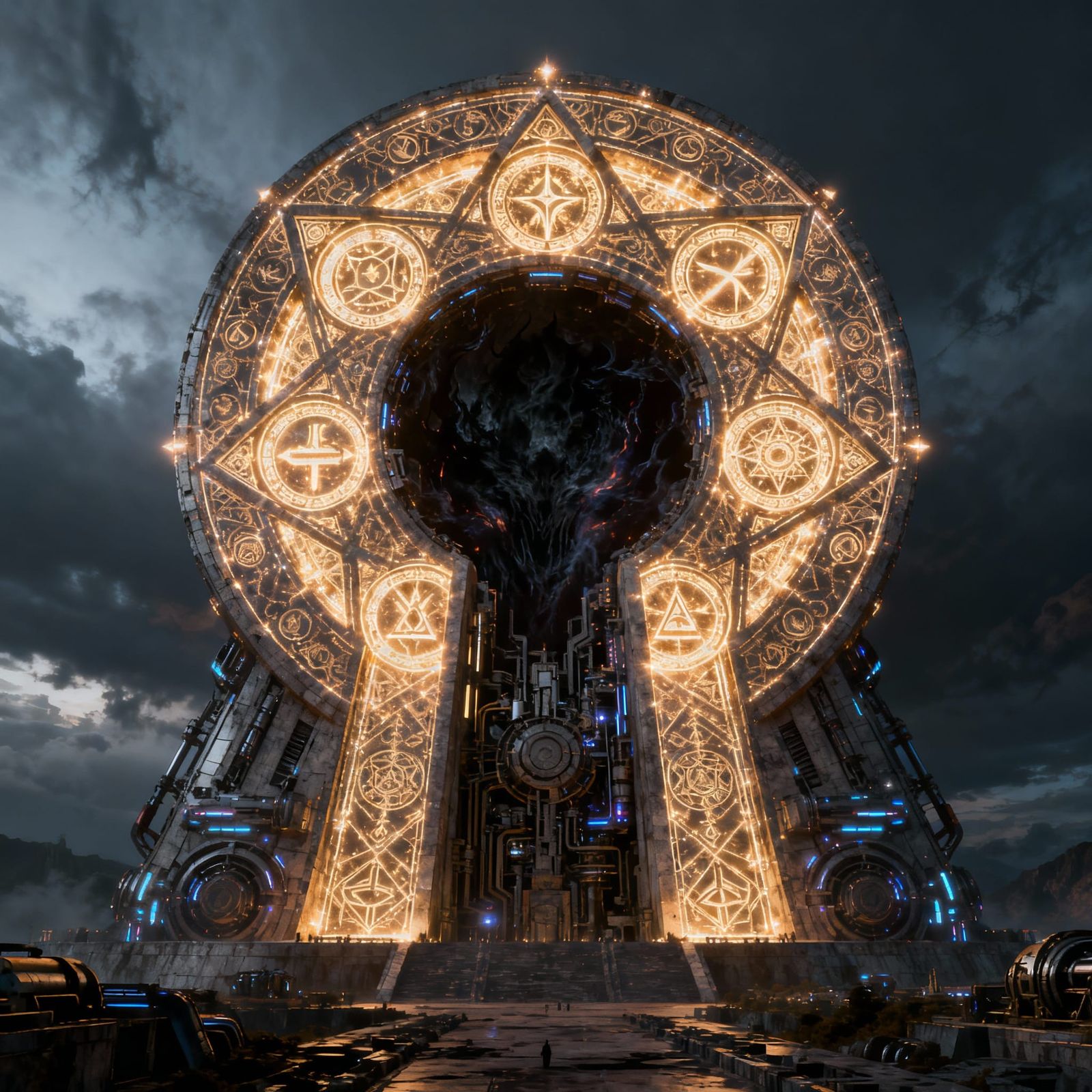 Sacred Geometric Monument with Sinister Energy Core