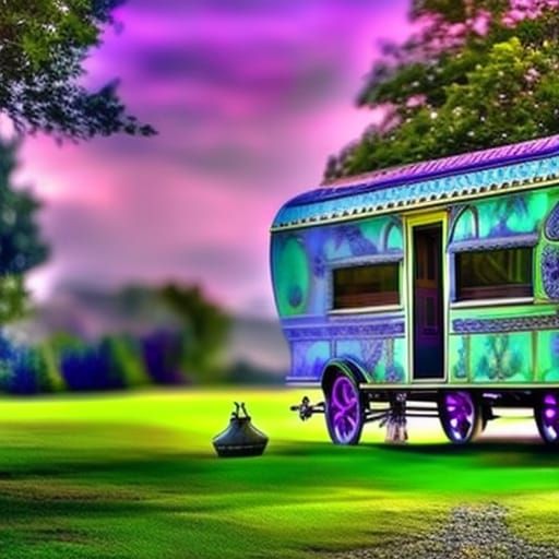 Purple Gypsy caravan wagon house& gothic vibes& fantasy vibes& ethereal vibes& magical vibes& witchy vibes& Gypsy vibes&...