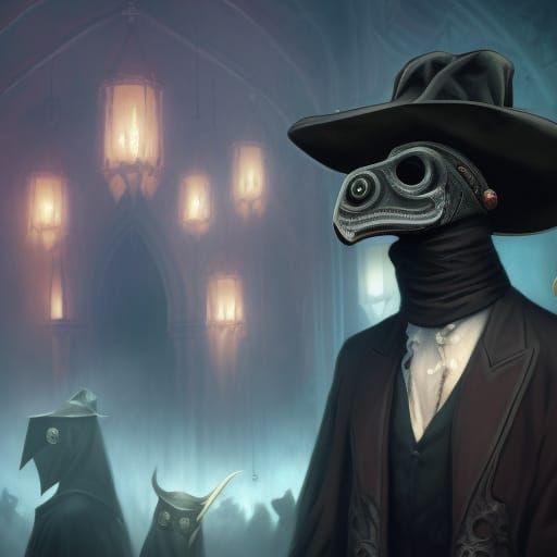 Plague Doctor at Masquerade Ball in Dark Fantasy Style