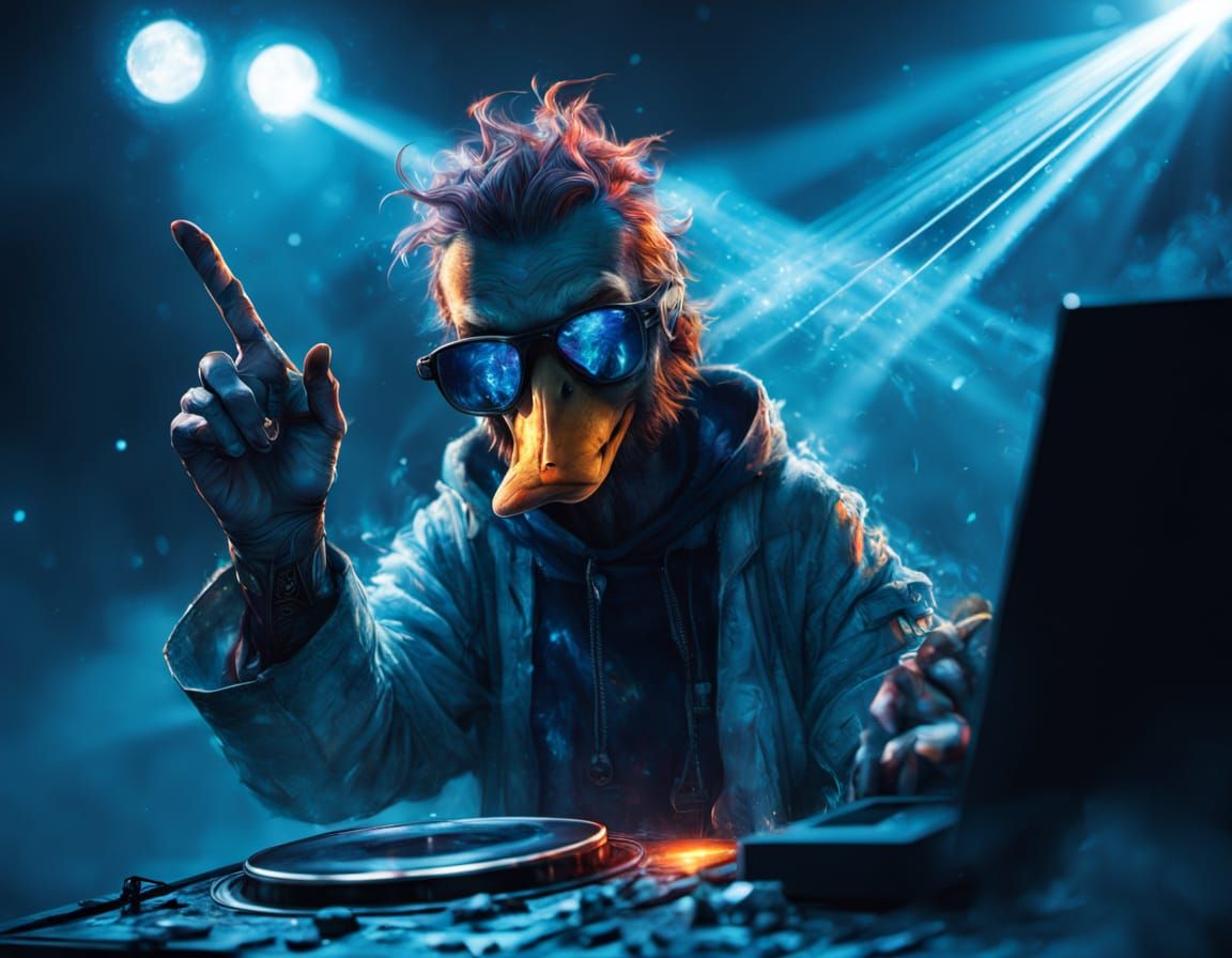 Duckling DJ in Nightclub: Impressionist Anime Art