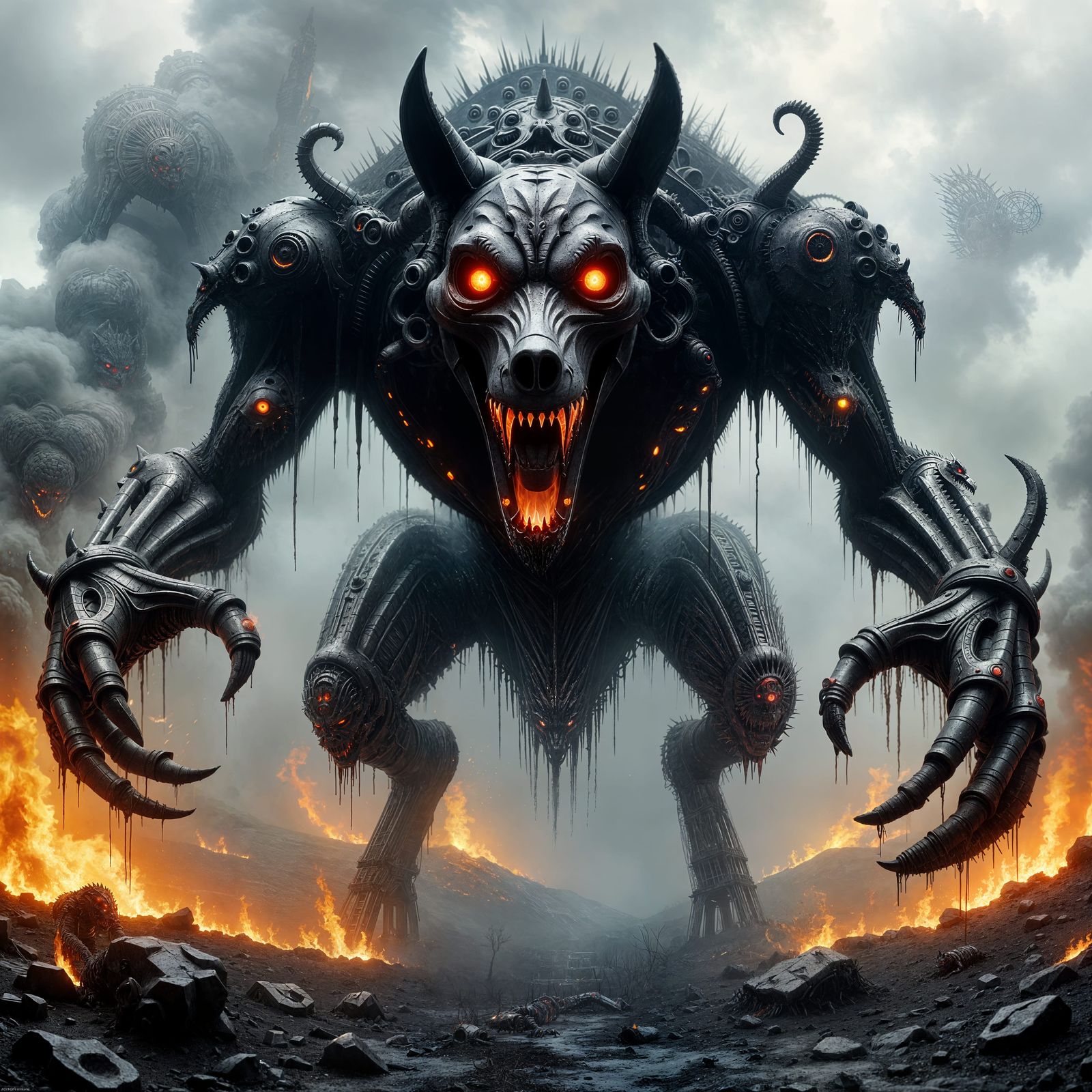 Infernal Iron Beast in Hellish Landscape