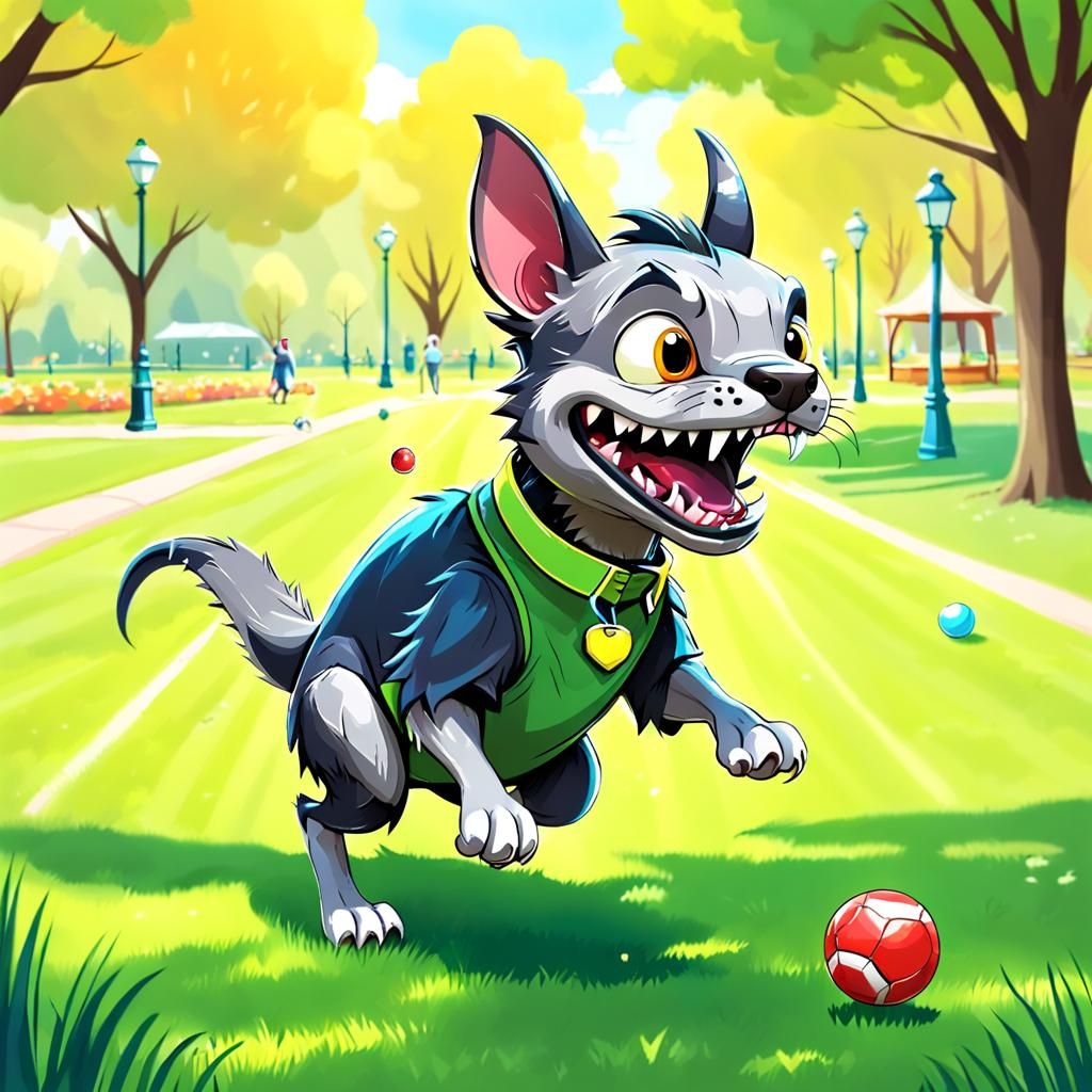 Cartoon Chupacabra Chasing Ball, Disney Style