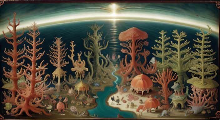 Vibrant Hellscape Teeming with Life in Botanical Style