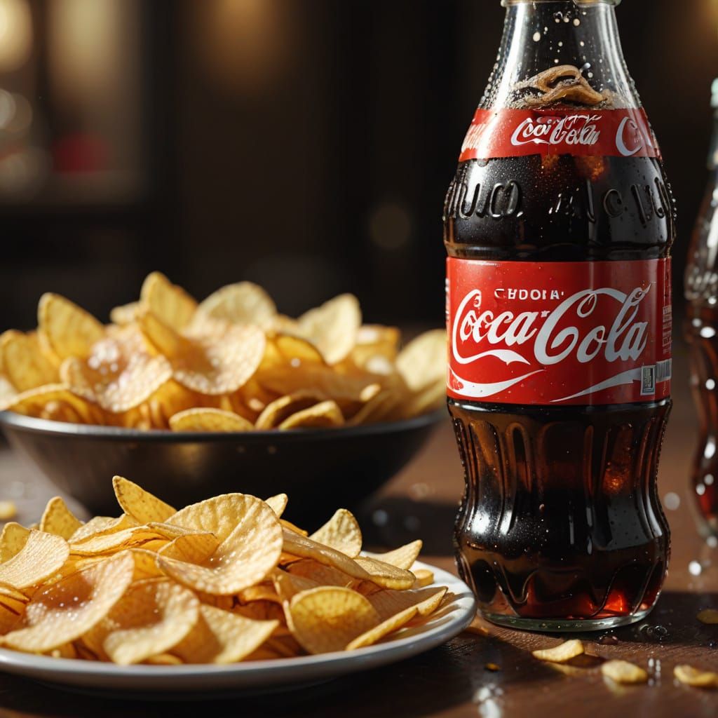 Coca-Cola and Chips: Photorealistic Macro Shot
