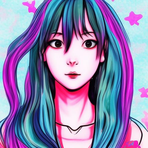 Anime Style Girl: Holographic Cosmic Illustration