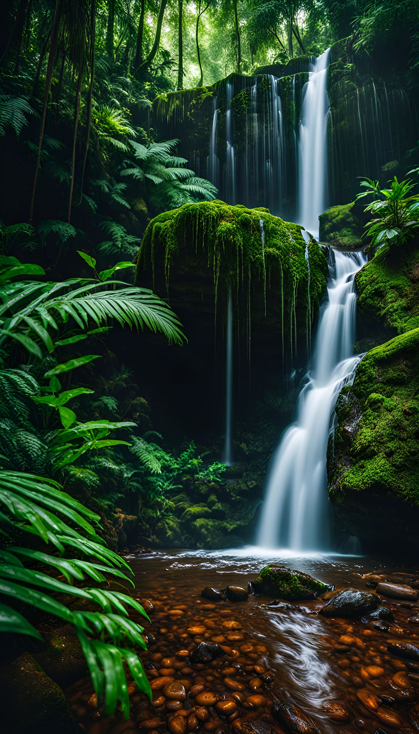 Rain Forest Themed Deep Forest Waterfall...