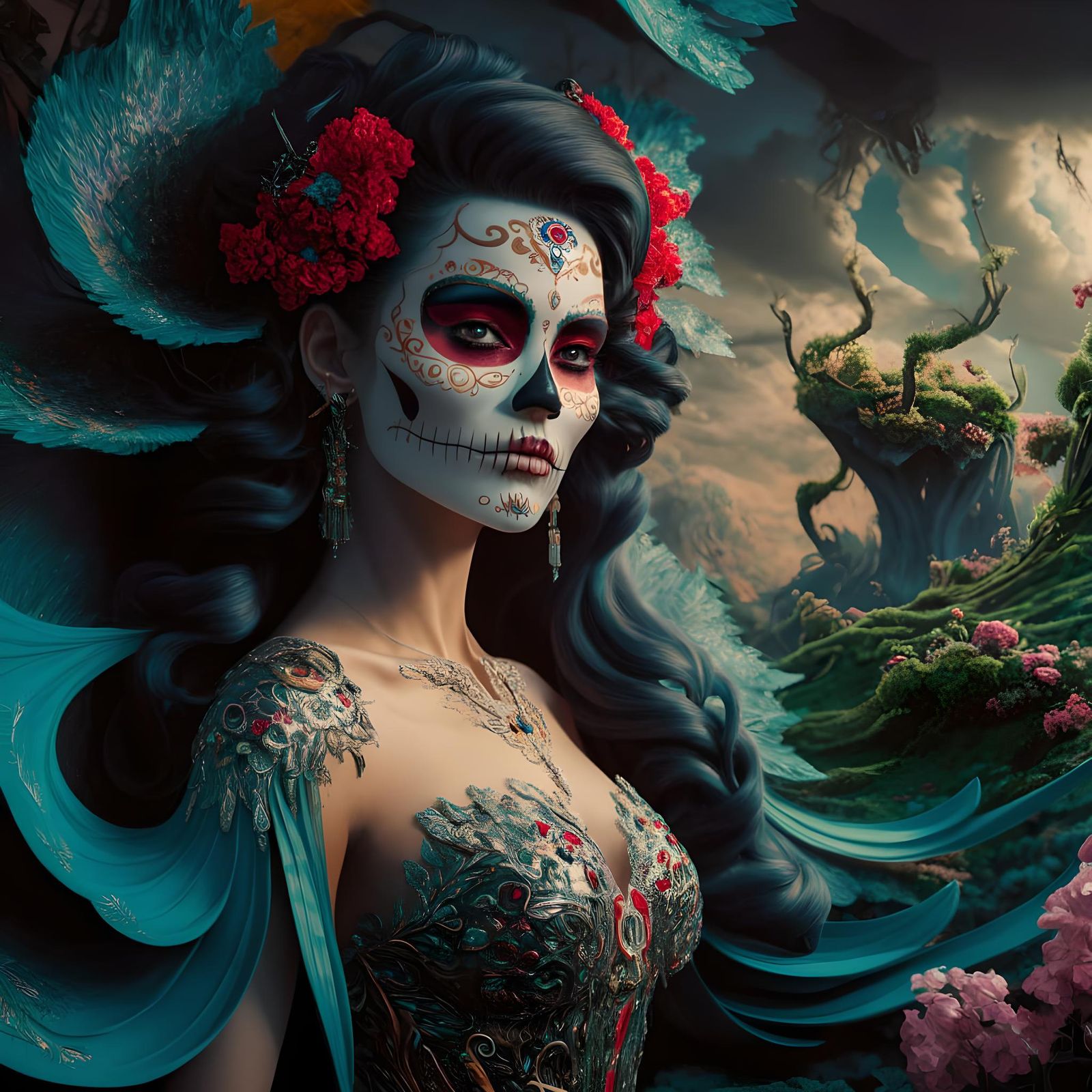 Captivating La Catrina with Día de los Muertos Face Paint