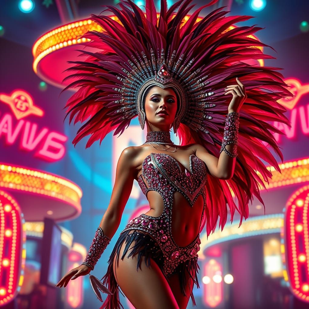 Vegas Cabaret Dancer in Dazzling Neon Lights
