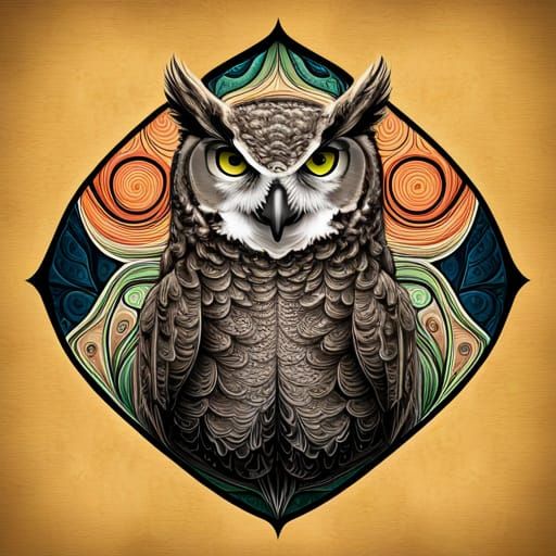 Abstract Great Horned Owl with Fractal Vector Design