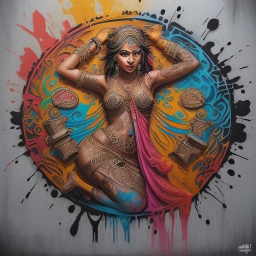 Henna-Colored Ancient Design in Graffiti Art Style