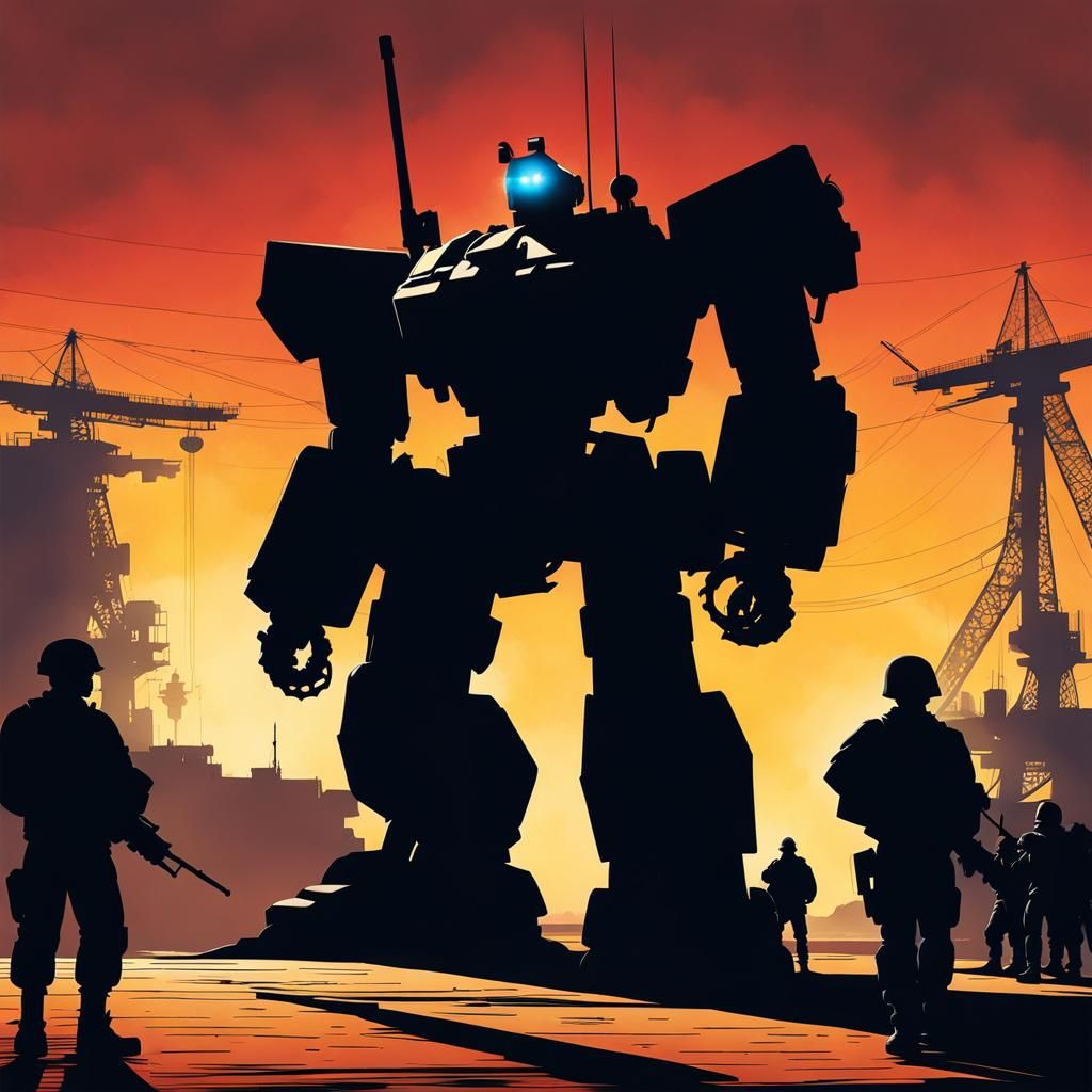 Silhouette Art: Robot in Shadow of Soldier