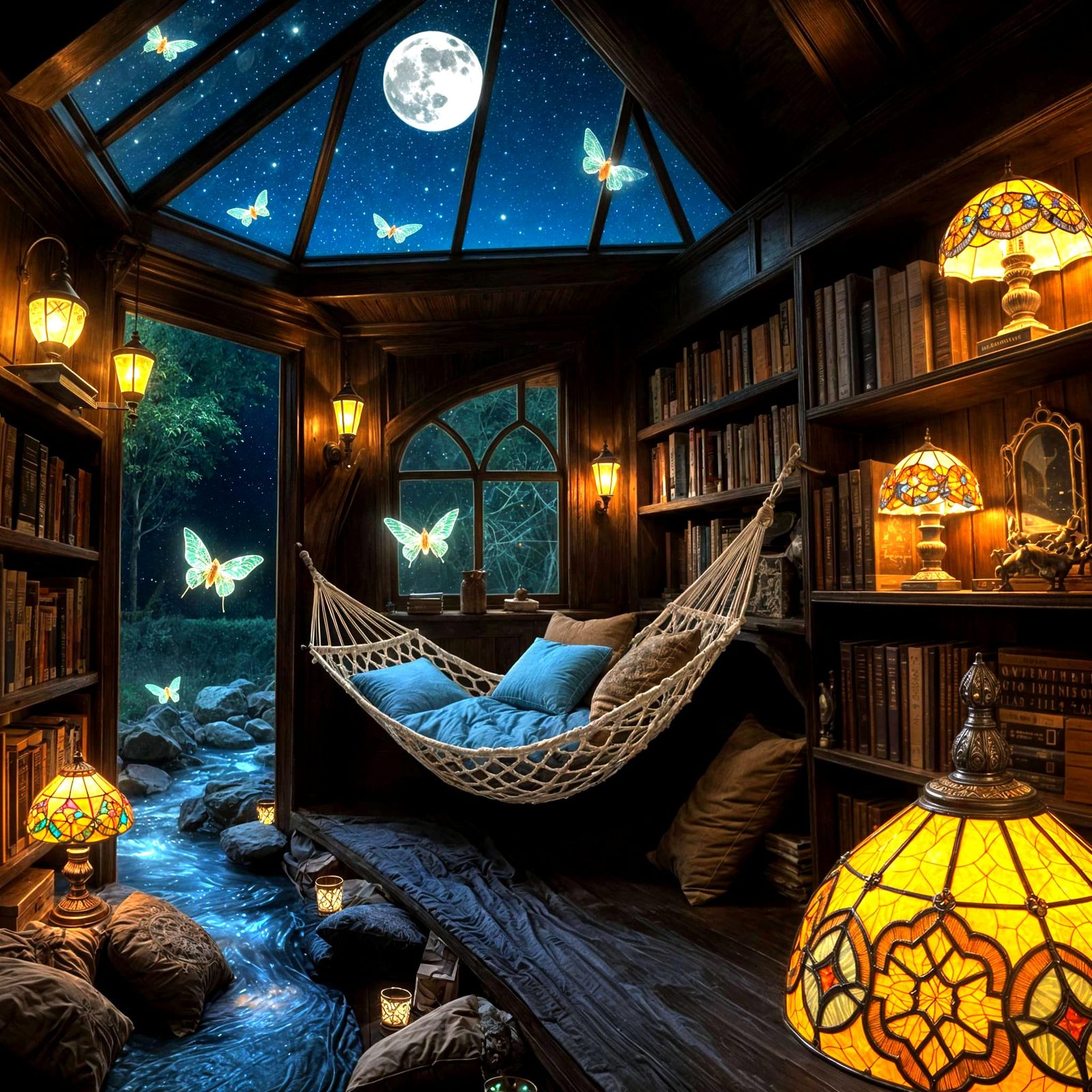 Cozy Reading Nook Under a Starry Night
