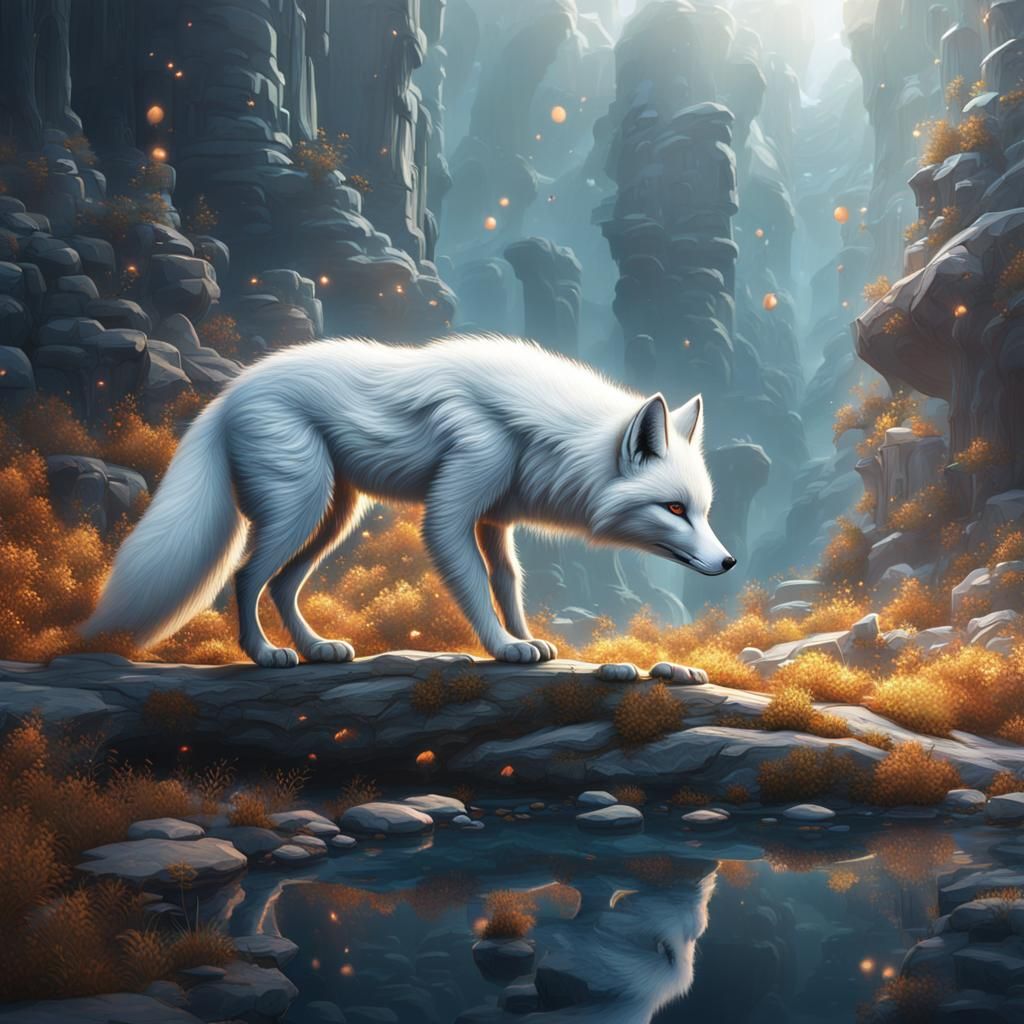 Detailed White Fox Fantasy Concept Art