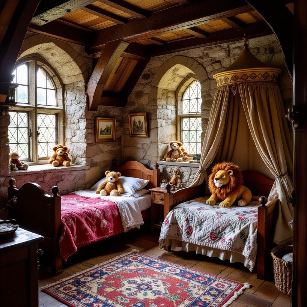 Medieval Castle Children's Bedroom with Toys, Whimsical Styl...