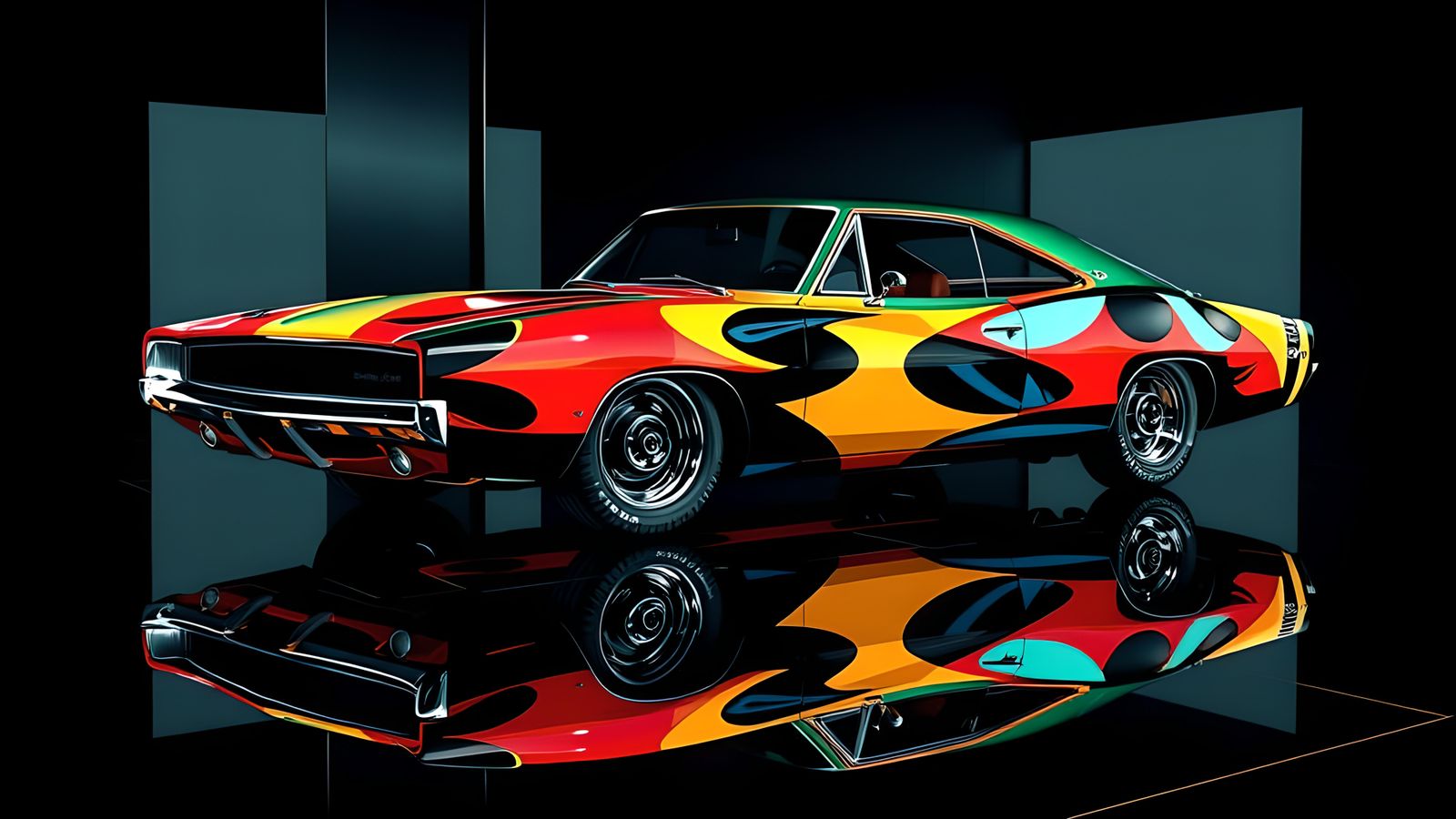 Warhol Dodge Charger in Mirrored Bauhaus Room