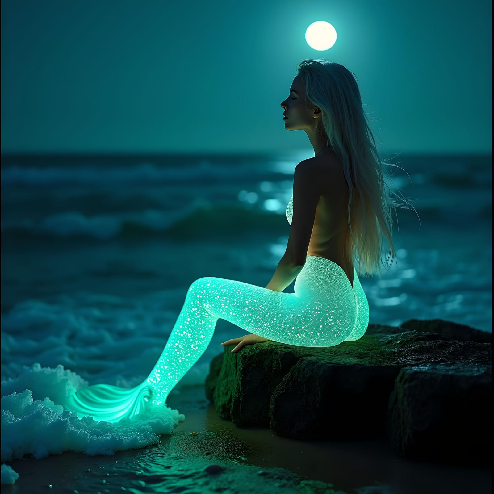 Cyber Mermaid at Night: Cinematic Film Still