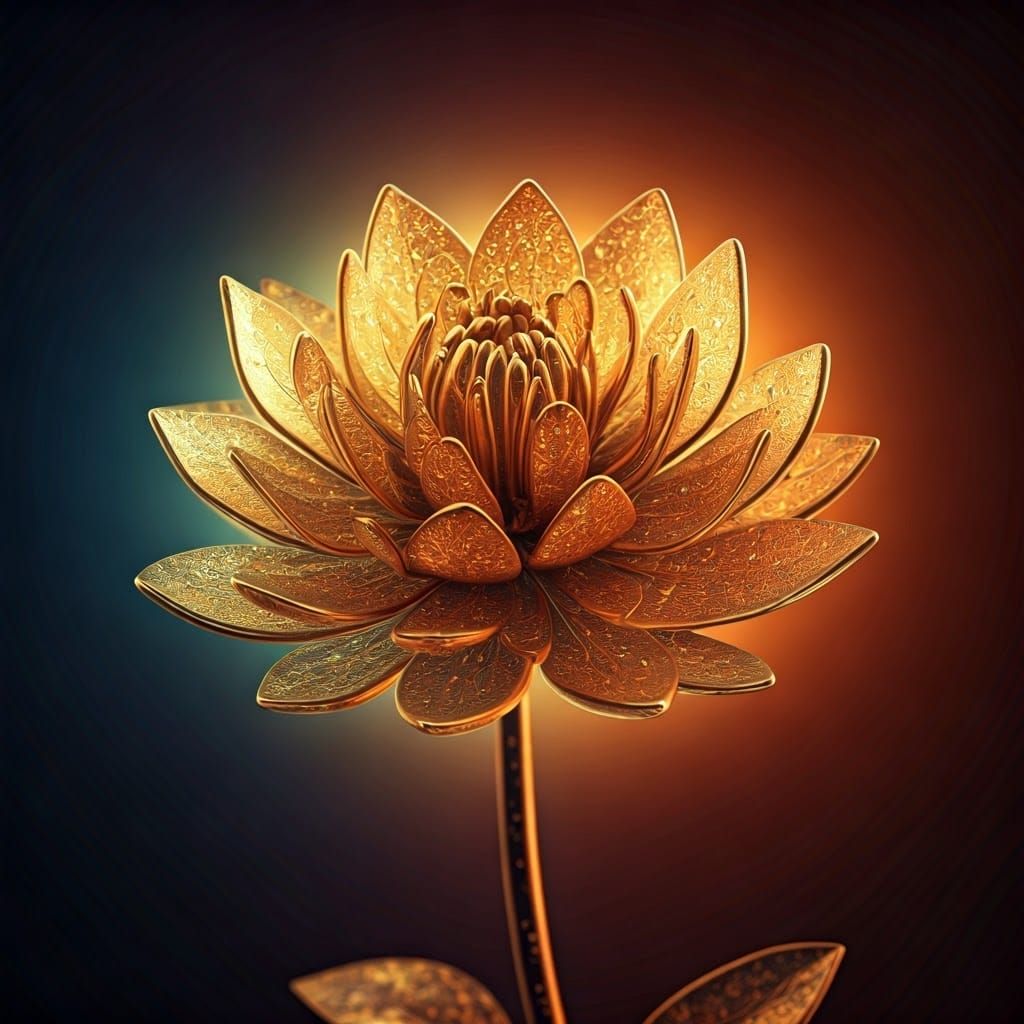 Shimmering Gold Flower in 3D Digital Art