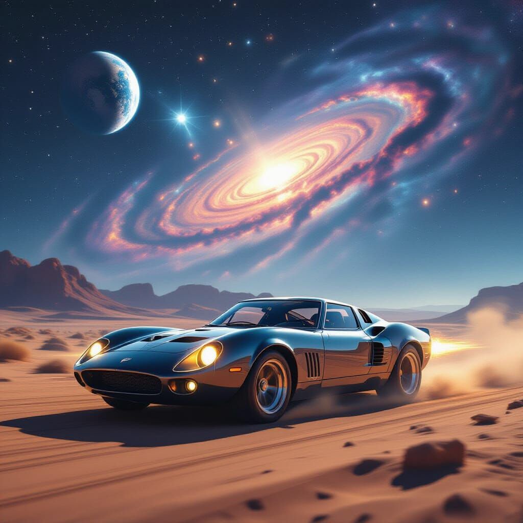 Cybernetic Car Races Across Moon in Sci-Fi Style