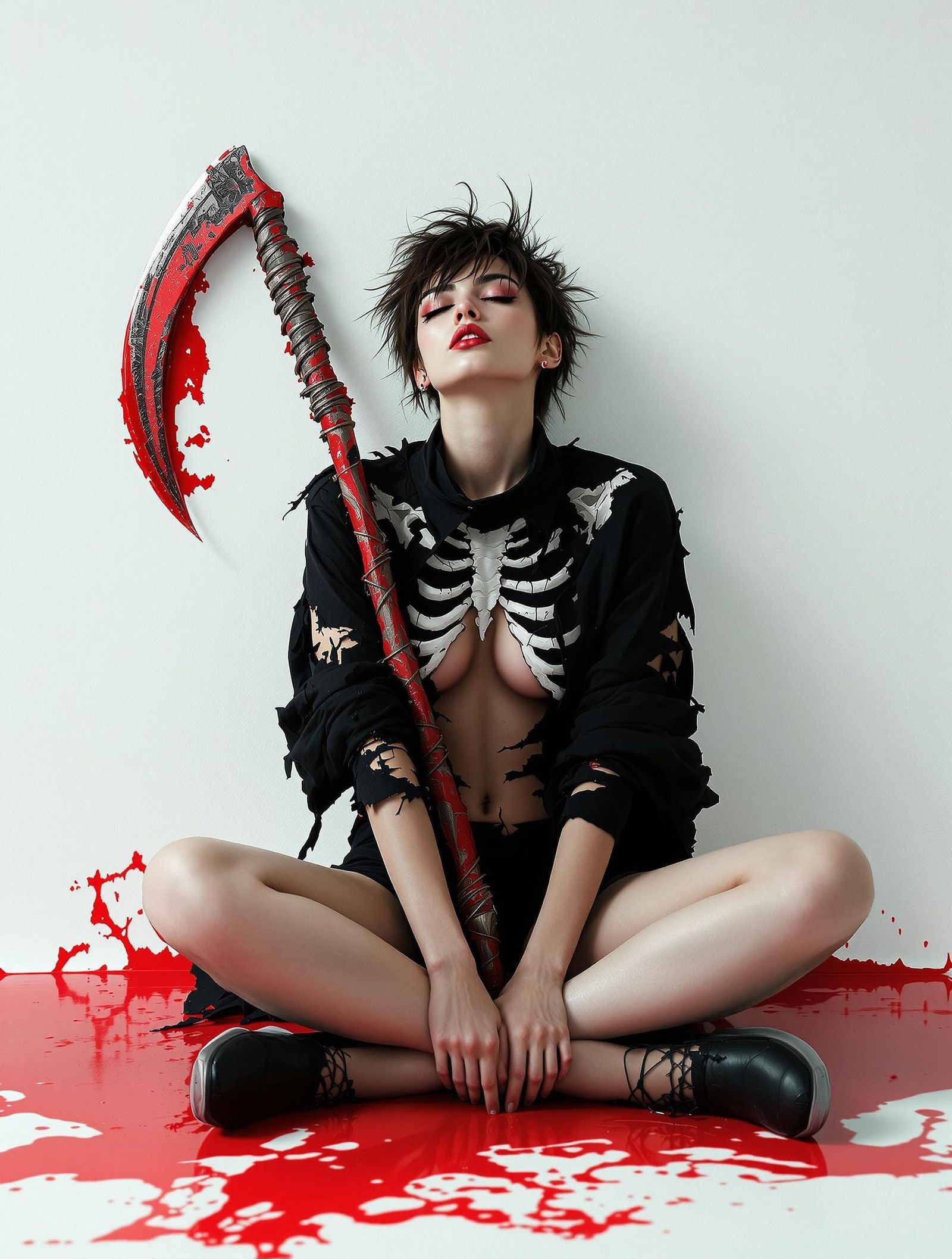 Ethereal Woman Contemplates the Unknown in a Dramatic, Surre...