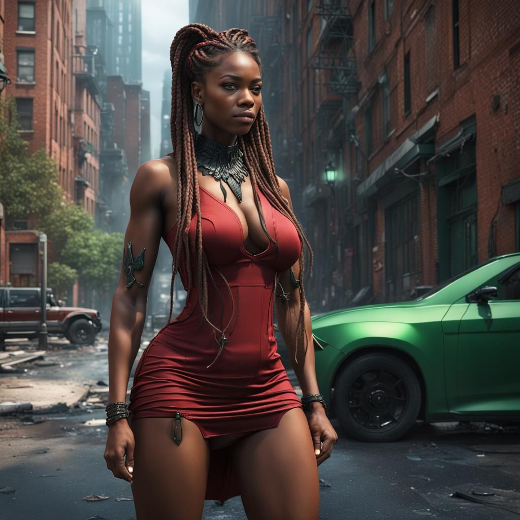 Futuristic Urban Woman with Panther, Digital Art