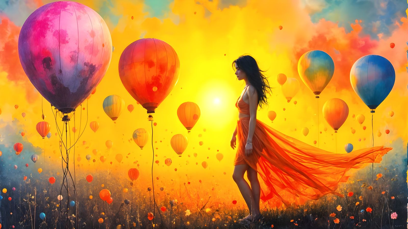 Actress in Balloon Field: Graffiti Splash Art