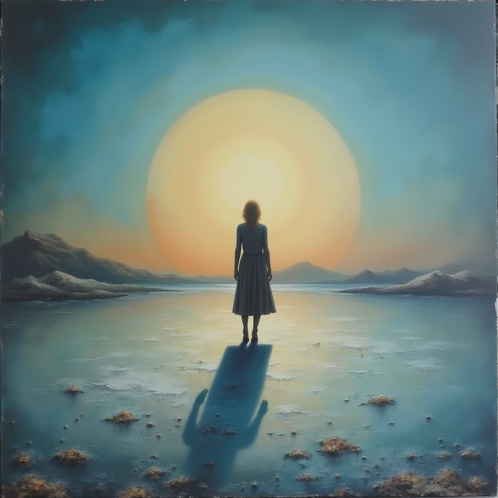 Figure Frozen in Time: Surreal Oil Painting