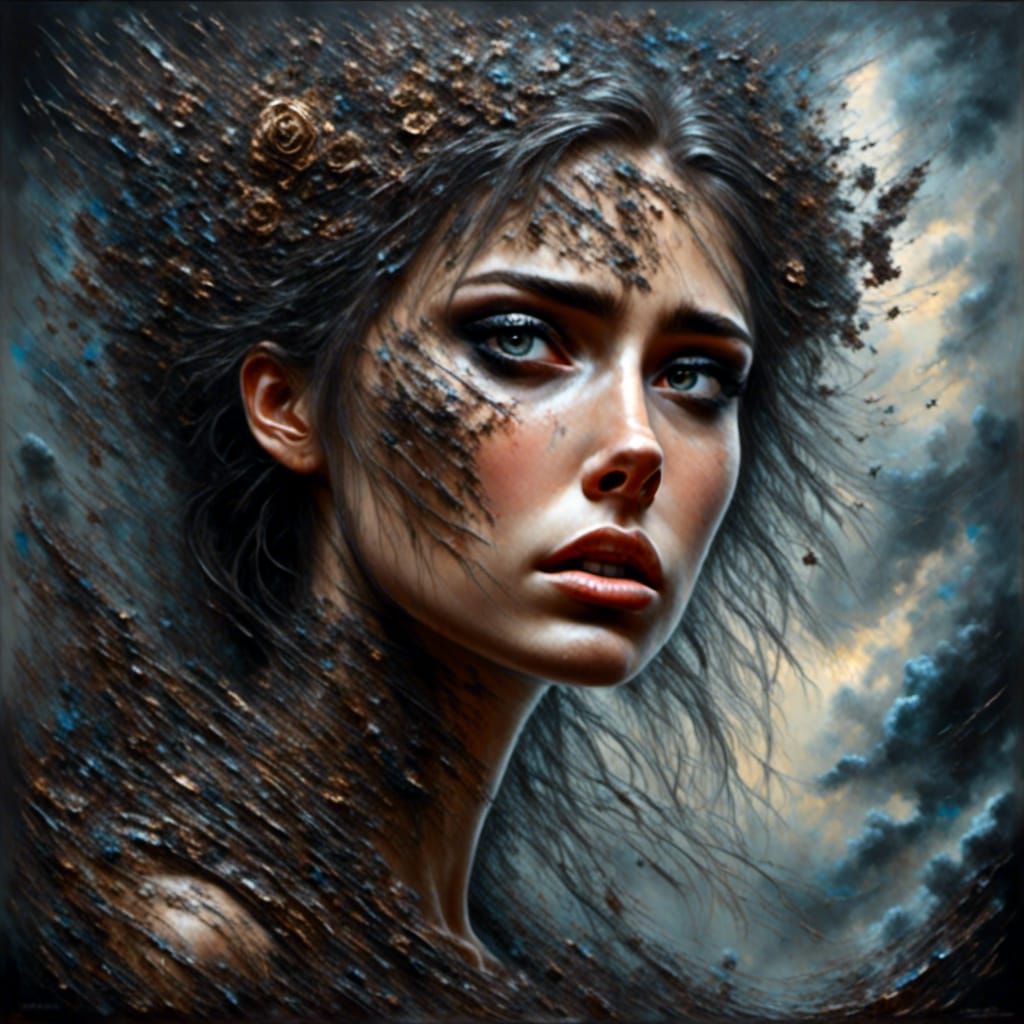 Distraught Person in Stormy Landscape, Crewdson-Inspired