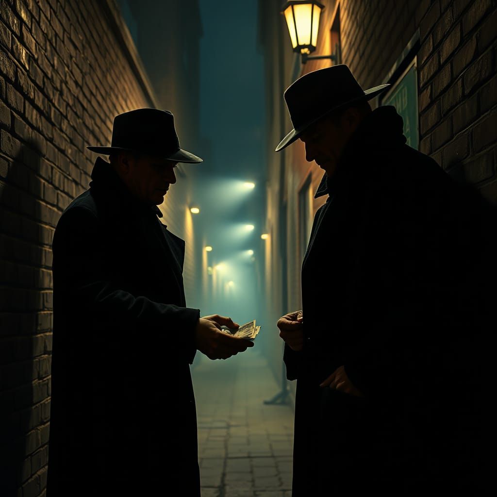 Midnight Alleyway Deal in Film Noir Style