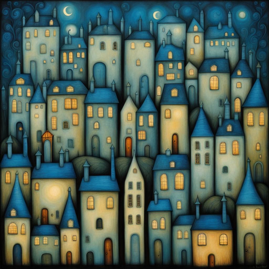 Blue City in Art Brut Style