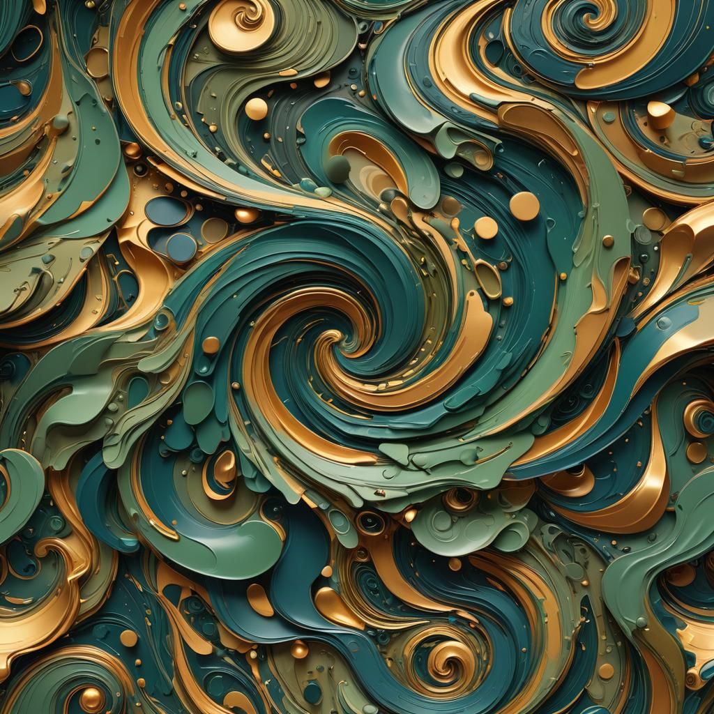 Abstract Art with Green and Gold Brushstrokes