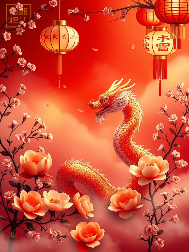 Ethereal Lunar New Year Scene in Traditional Chinese Art
