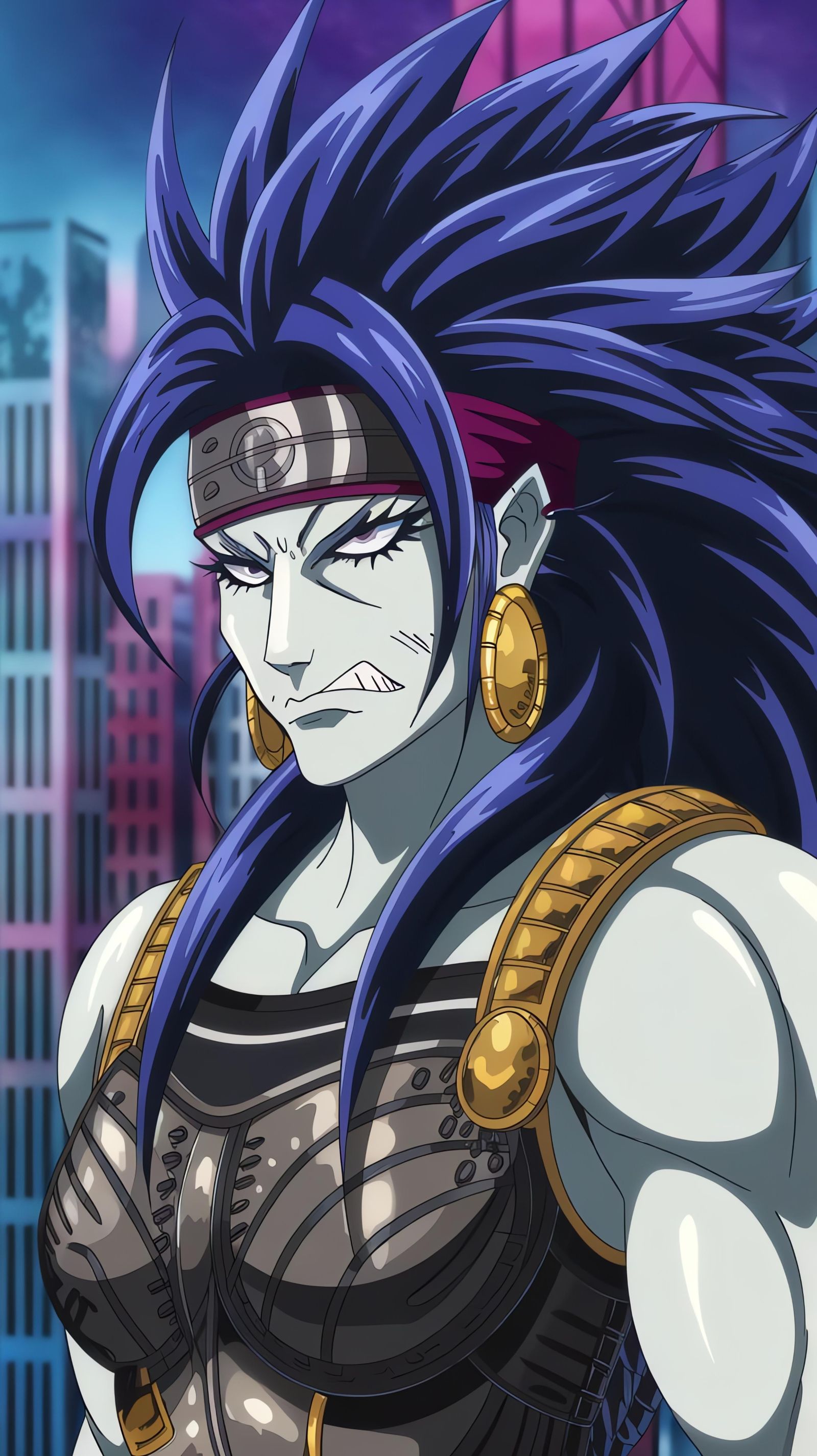 Muscular Anime Character in Retro VHSpunk Style