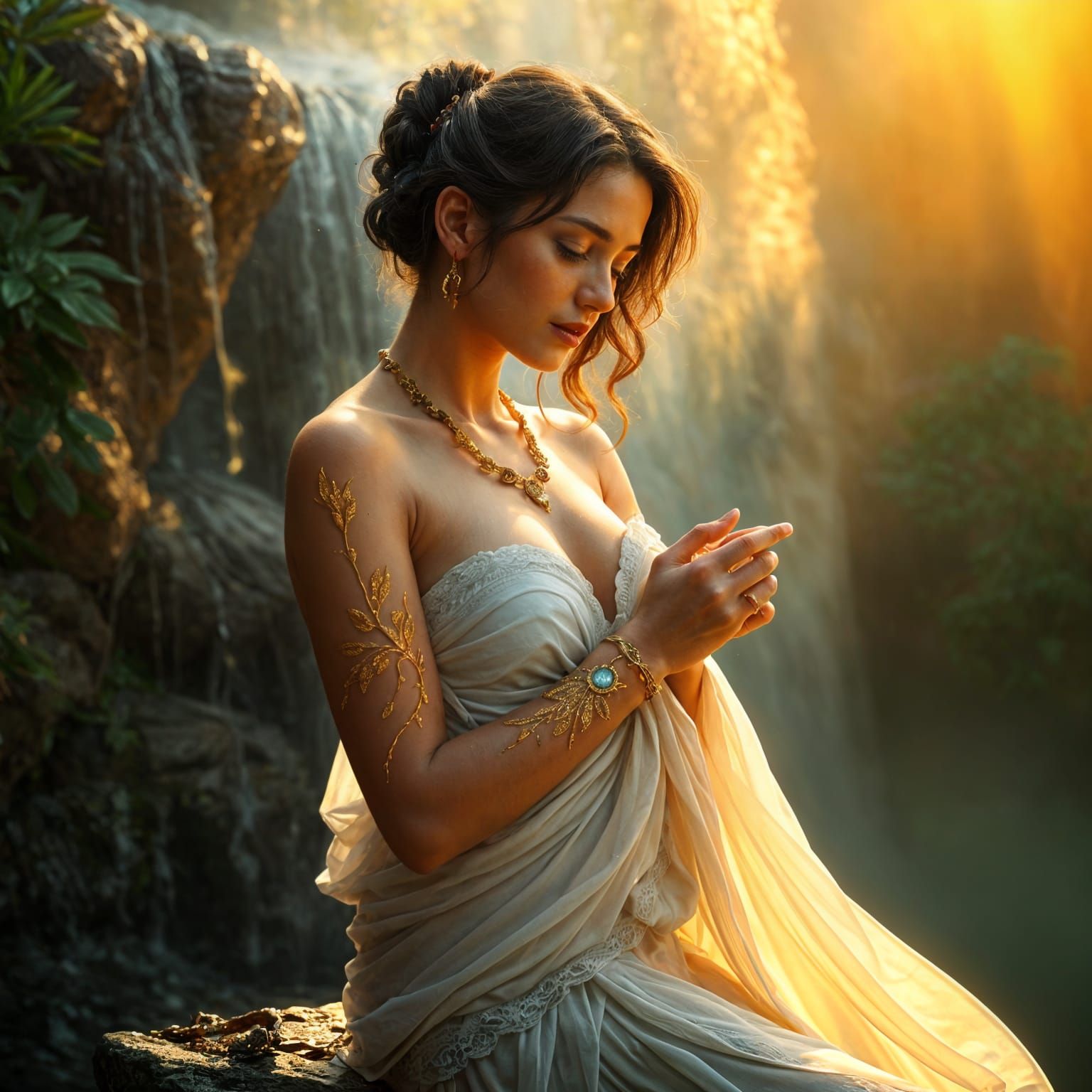 Goddess of Love Bathes in Waterfall: Digital Matte Painting