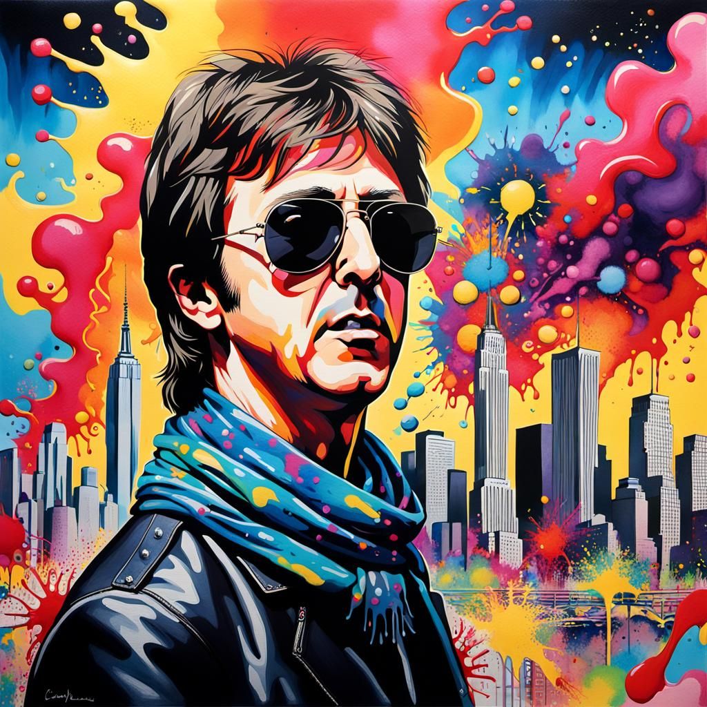 Paul McCartney Pop Art Portrait with Acrylic Paint Drip