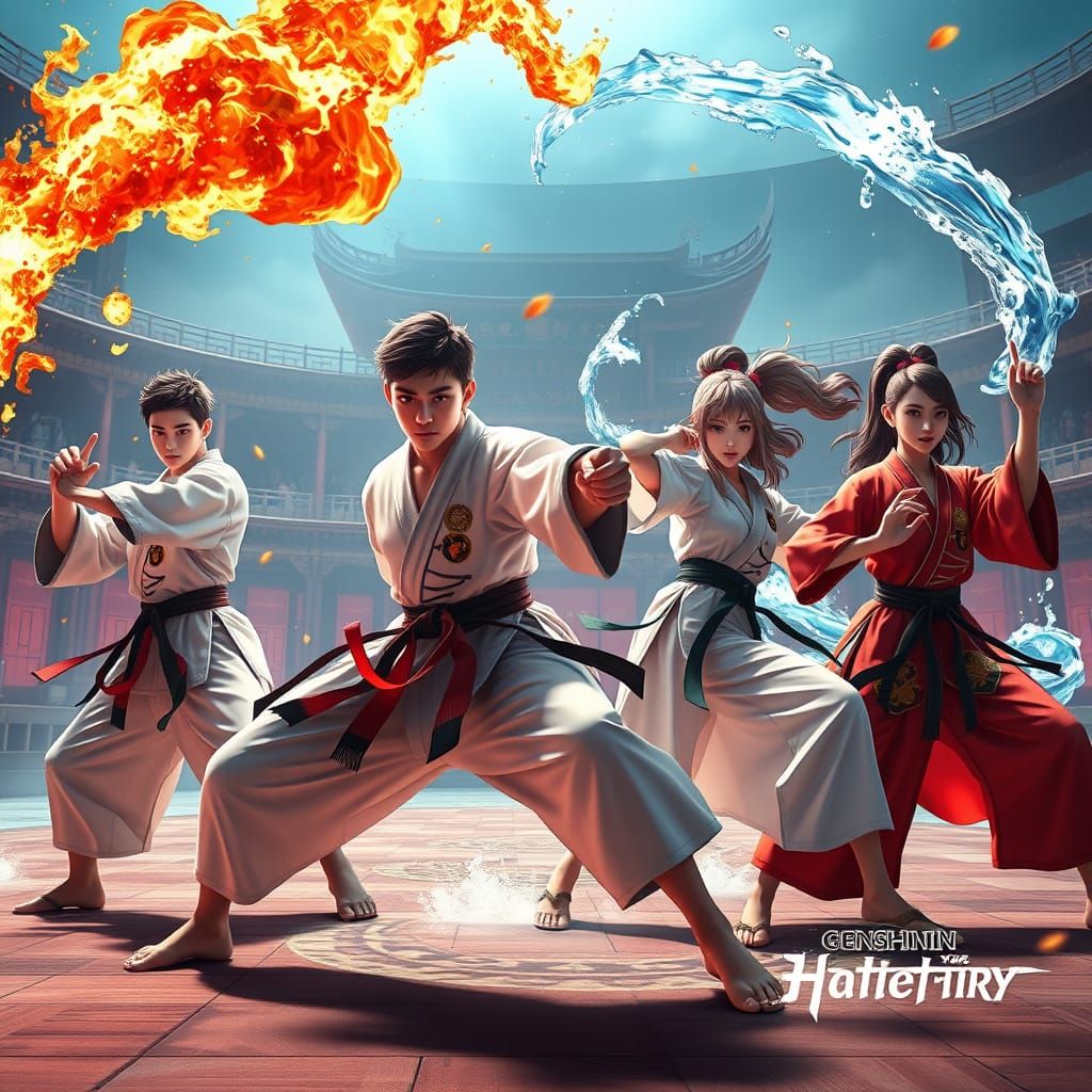 Samurai Karate Performers in Royal Arena, 3D Anime Art
