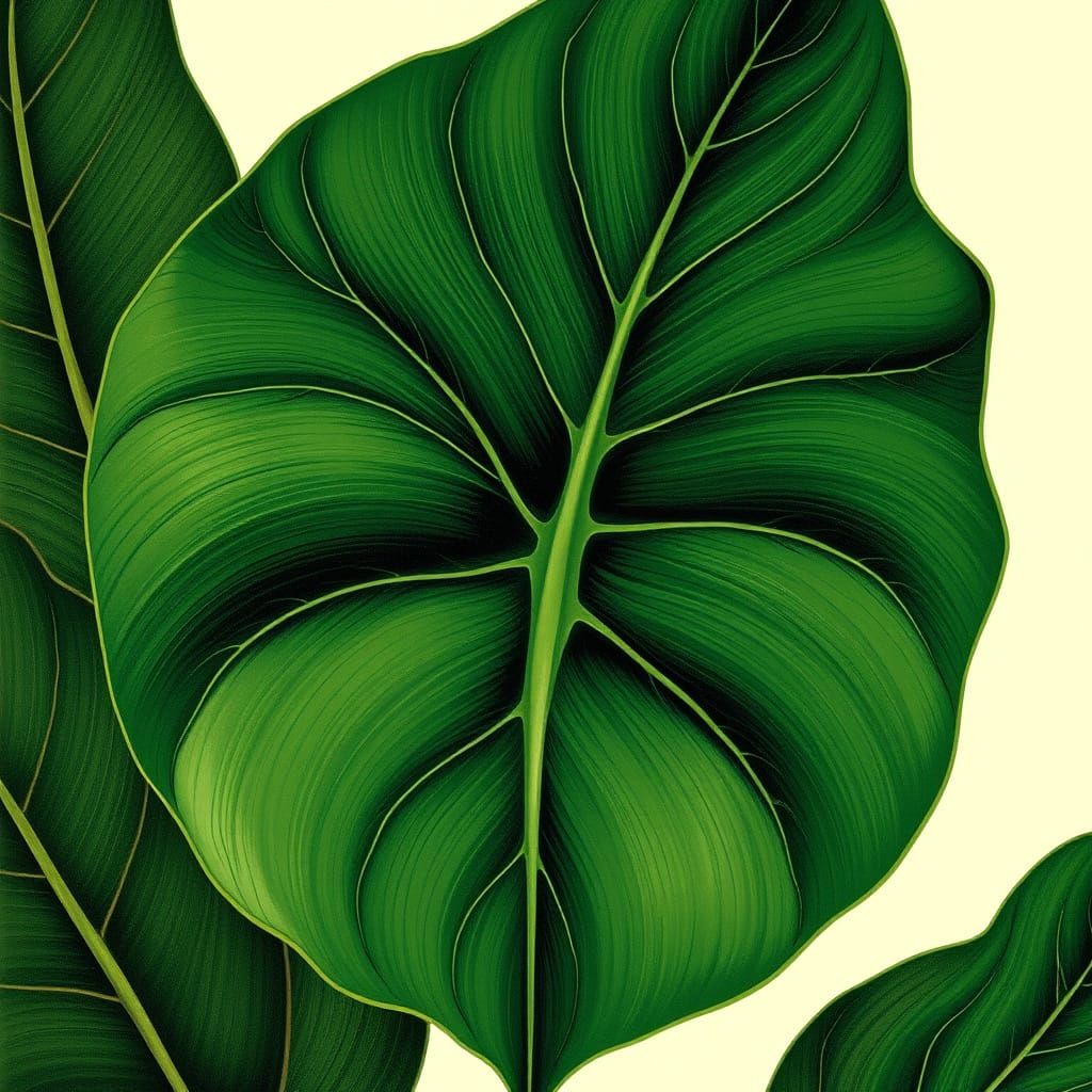 Art Nouveau Taro Leaf Botanical Painting in Green