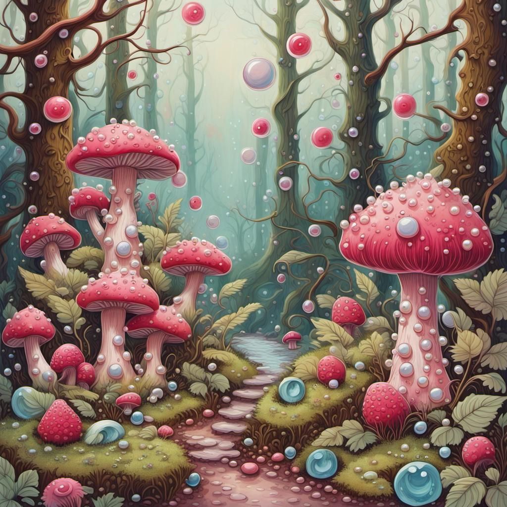 Raspberry Bush in Overgrown Candyland Wonderland