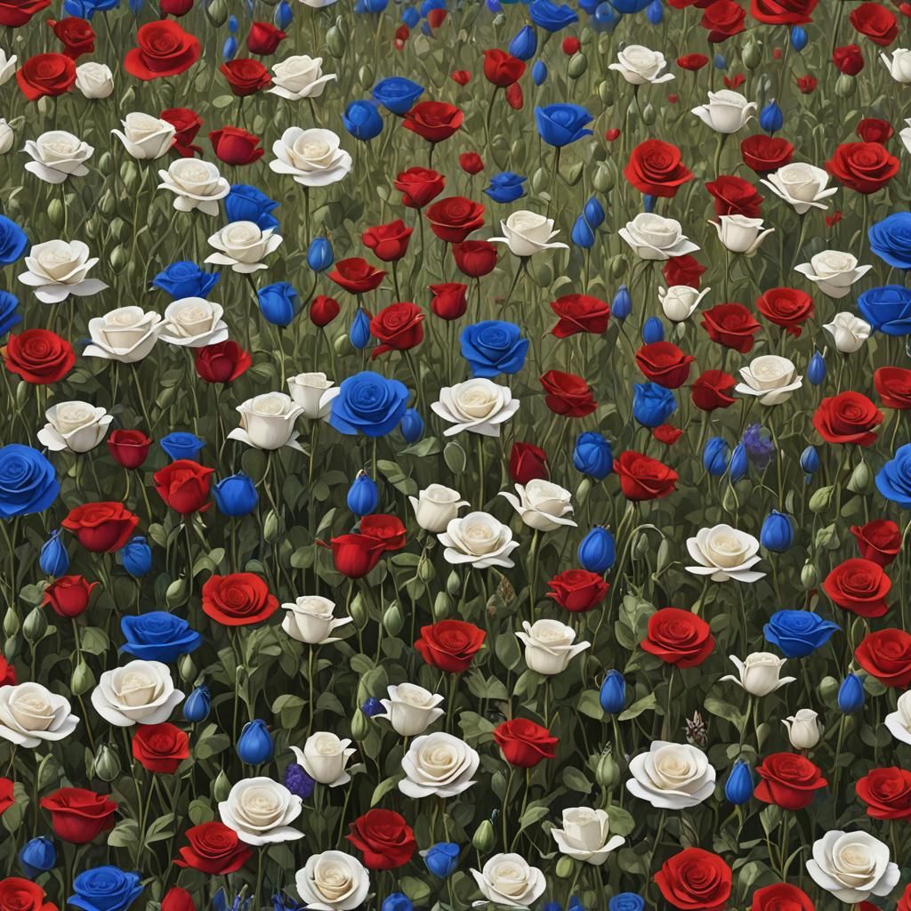 Patriotic Roses and Rainbow Poppies Digital Art