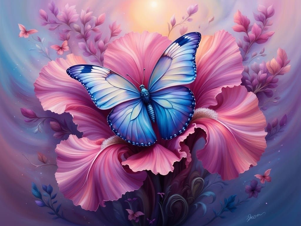 Hyperrealistic Impasto Oil Painting of a Pink Iris Flower wi...