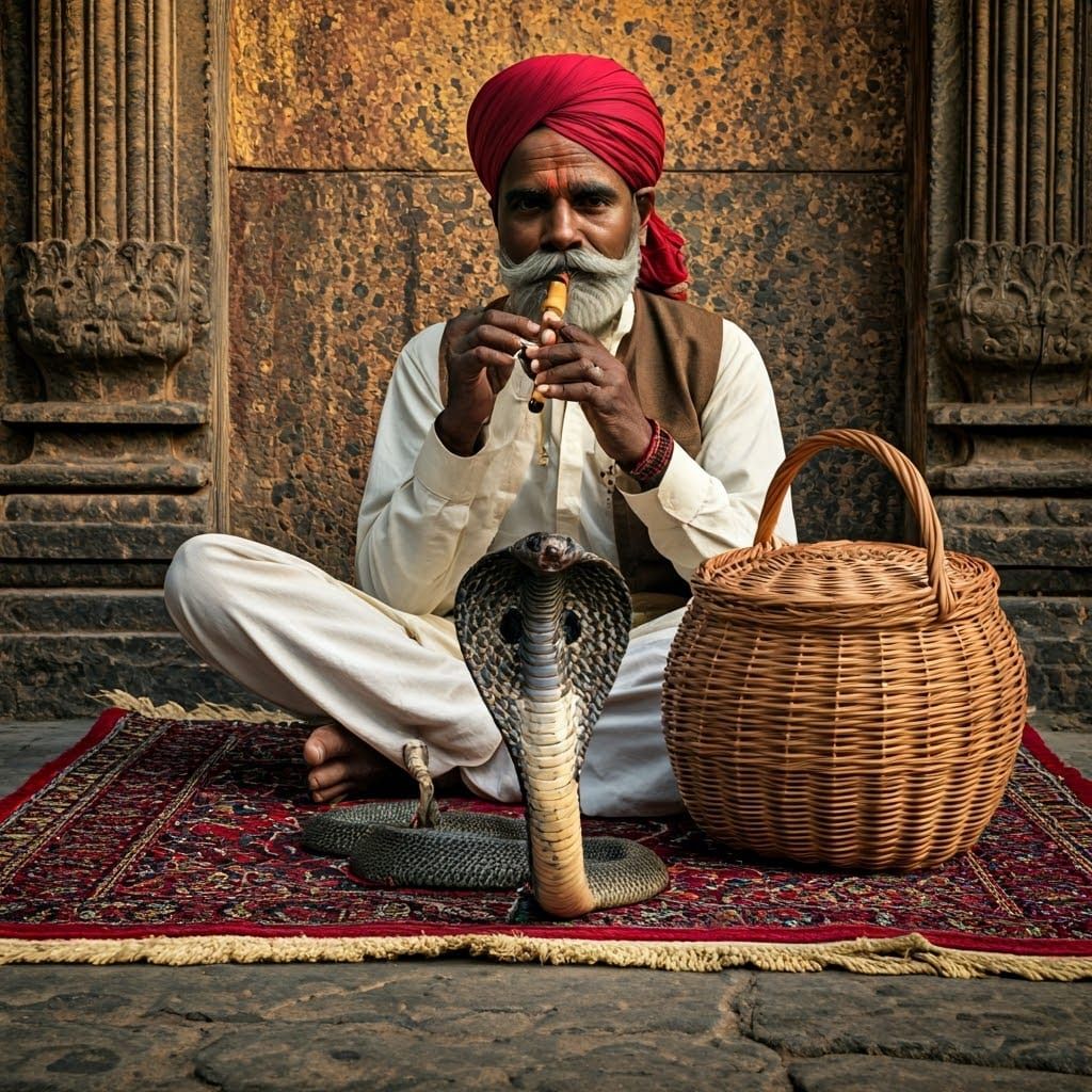 Indian Snake Charmer Portrait in Bombay