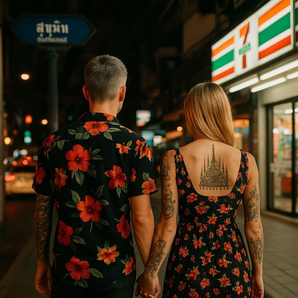 Romantic Nighttime Scene in Bangkok's Sukhumvit