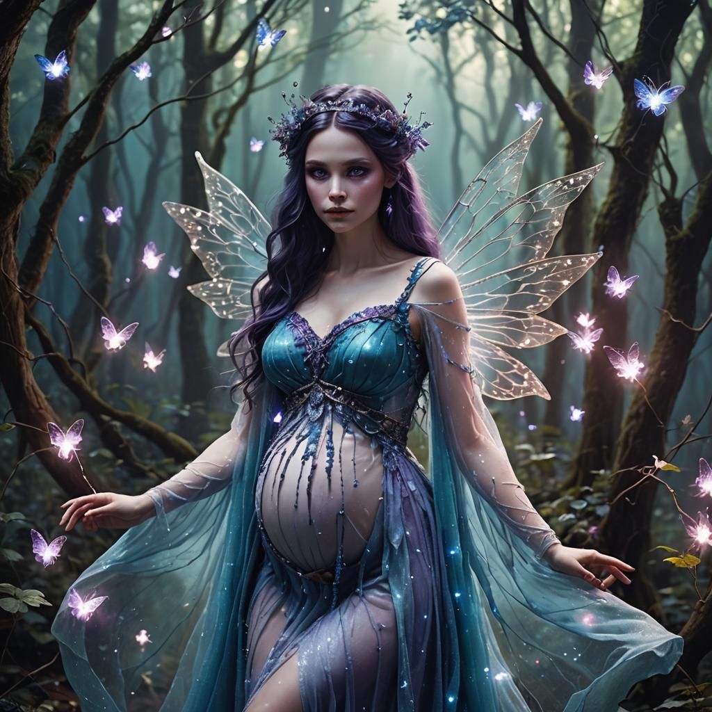 Pregnant Dark Fairy in Enchanted Forest