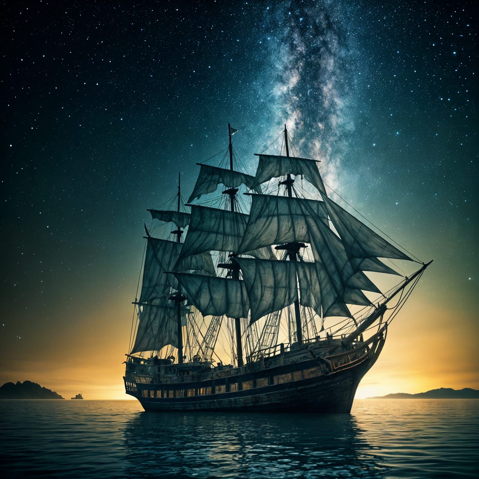 Decaying Pirate Ship Under Milky Way in Unreal Engine