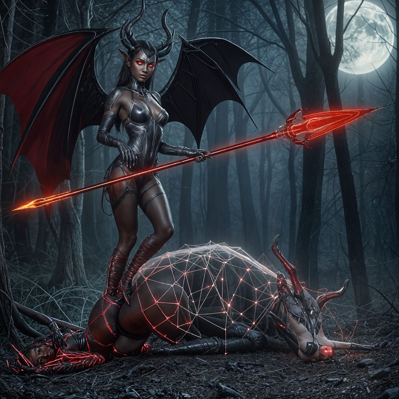 Demon Hunt in Dark Forest: Hyper-Realistic Digital Art