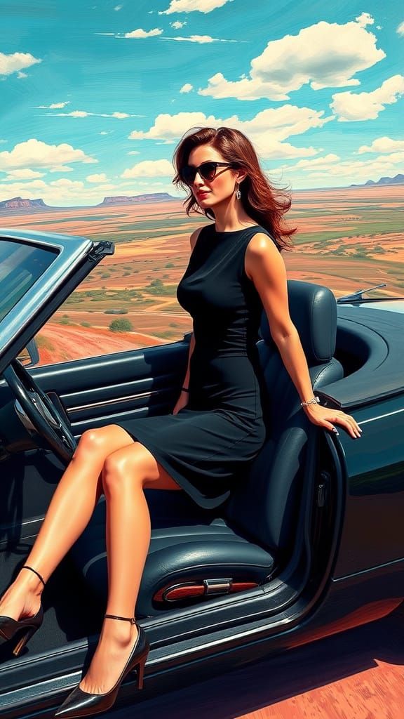 Woman in Convertible, Romantic Realism Style