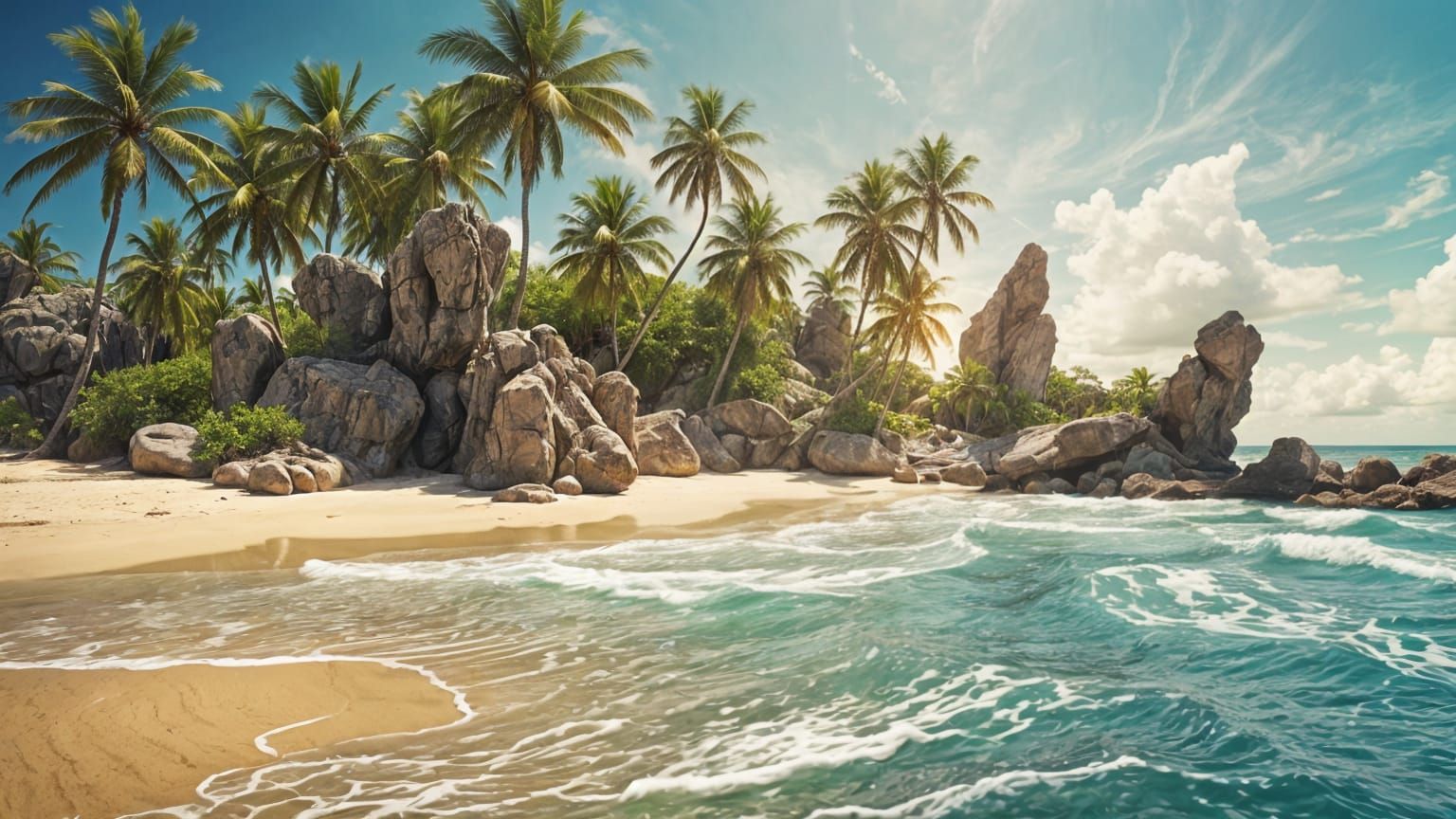 Hyperdetailed Tropical Beach Panorama in Photoillustration S...