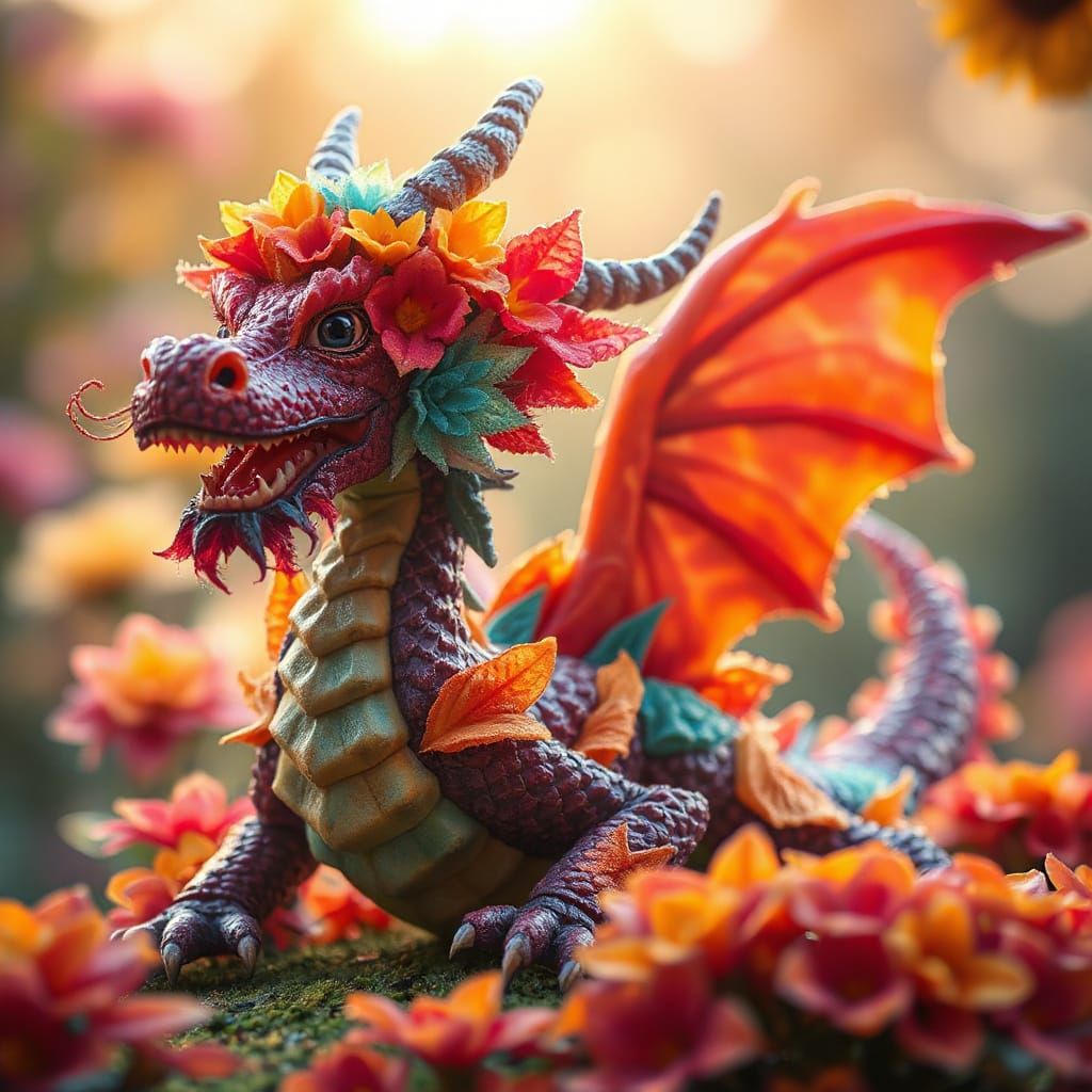 Giant Floral Dragon in Impressionist Style