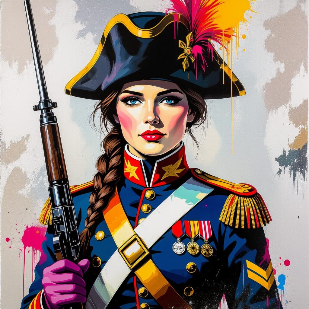 Female Napoleonic Soldier in Vibrant Graffiti Style